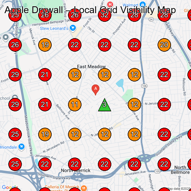 Apple Drywall GeoGrid visibility map for Chimney Services in East Meadow